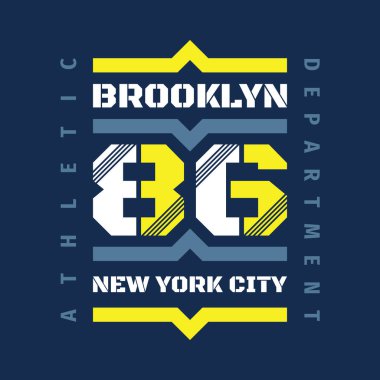 Brooklyn New York şehri - tişört için tipografi klasik logosu. Retro çizim rozeti. 86 spor numarası. Vektör çizimi. Yeraltı tarzı. Atletizm bölümü. Grafik tasarım ögesi. 