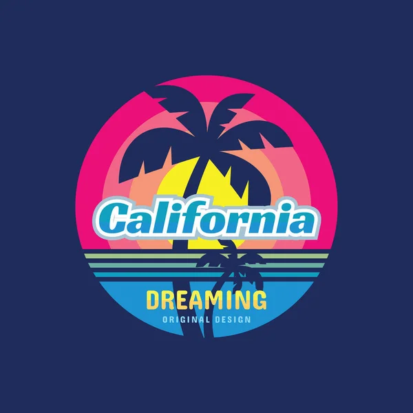 California Dreaming Concept Logo Badge Vector Illustration Shirt Other Design — Stock Vector