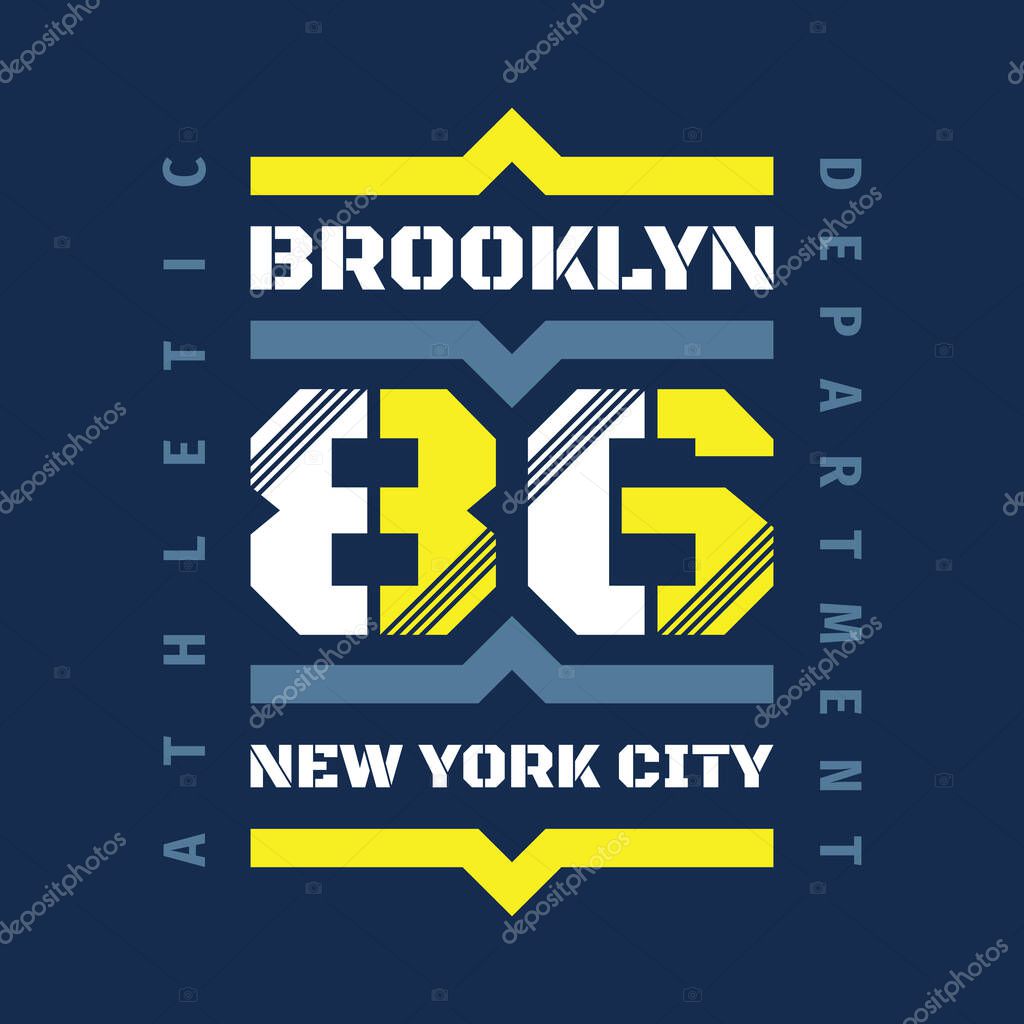 Brooklyn New York City - typography vintage logo for t-shirt. Retro artwork badge. 86 sport number. Vector illustration. Underground style. Athletic department. Graphic design element.