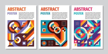 Soyut poster geometrik konsept tasarımı. Dikey pankart ayarlandı. Düzen düzeni. Dekoratif süs mozaiği. Vektör illüstrasyonu.  