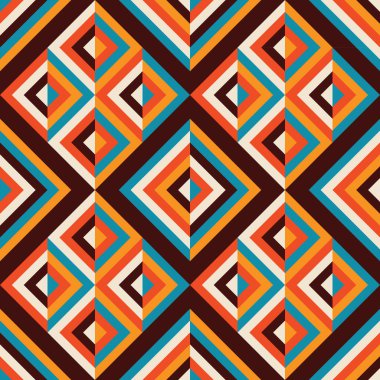 Soyut geometrik vektör arkaplan tasarımı. Grafiksel desen kusursuz. Dekoratif mozaik süsü. Renkli eşkenar dörtgen şekiller. Parlak canlı renkler. 