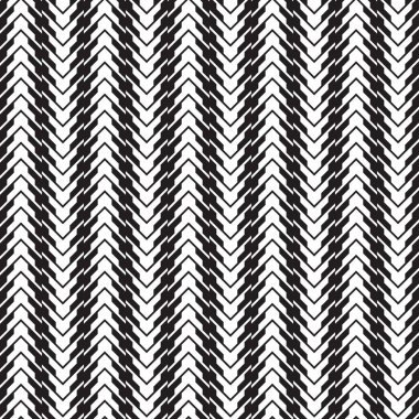 Soyut geometrik arkaplan tasarımı. Siyah çizgiler ve beyaz arka planda bloklar. Monokrom grafikli, dikişsiz desen. Zigzag optik illüzyon. Vektör illüstrasyonu. 