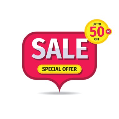 Satış afişi tasarımı. İndirim% 50 'ye çıktı. Özel fiyat. Beyaz arka planda soyut reklam afişi. Giriş kartı çıkartması. Vektör illüstrasyonu. 