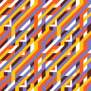 Soyut geometrik vektör arkaplan tasarımı. Grafiksel desen kusursuz. Dekoratif mozaik süsü. Parlak canlı renkler. Çapraz renkli çizgiler.