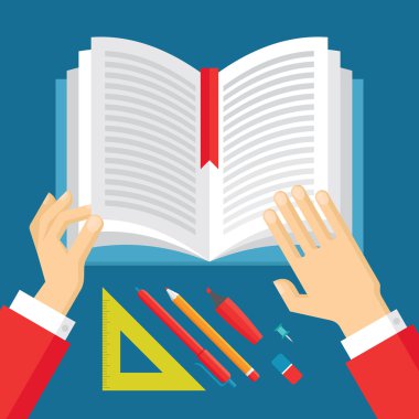 insan eli ve kitap - eğitim kavramı illüstrasyon düz stil tasarım