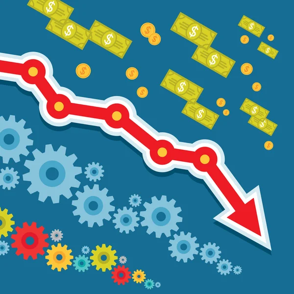 Gráfico de negócios para baixo - Ilustração vetorial em estilo de design plano — Vetor de Stock