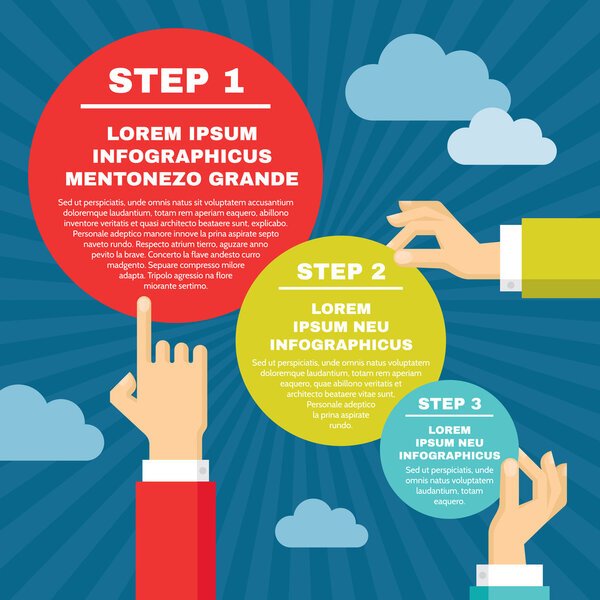 Человеческие руки с инфографическими круглыми блоками
