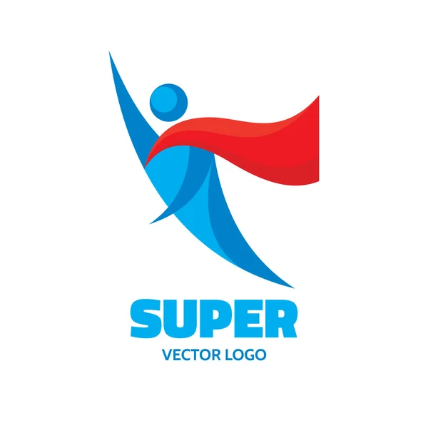 Super - vektor logo begrepp. Människor karaktär. Flyger man. — Stock vektor