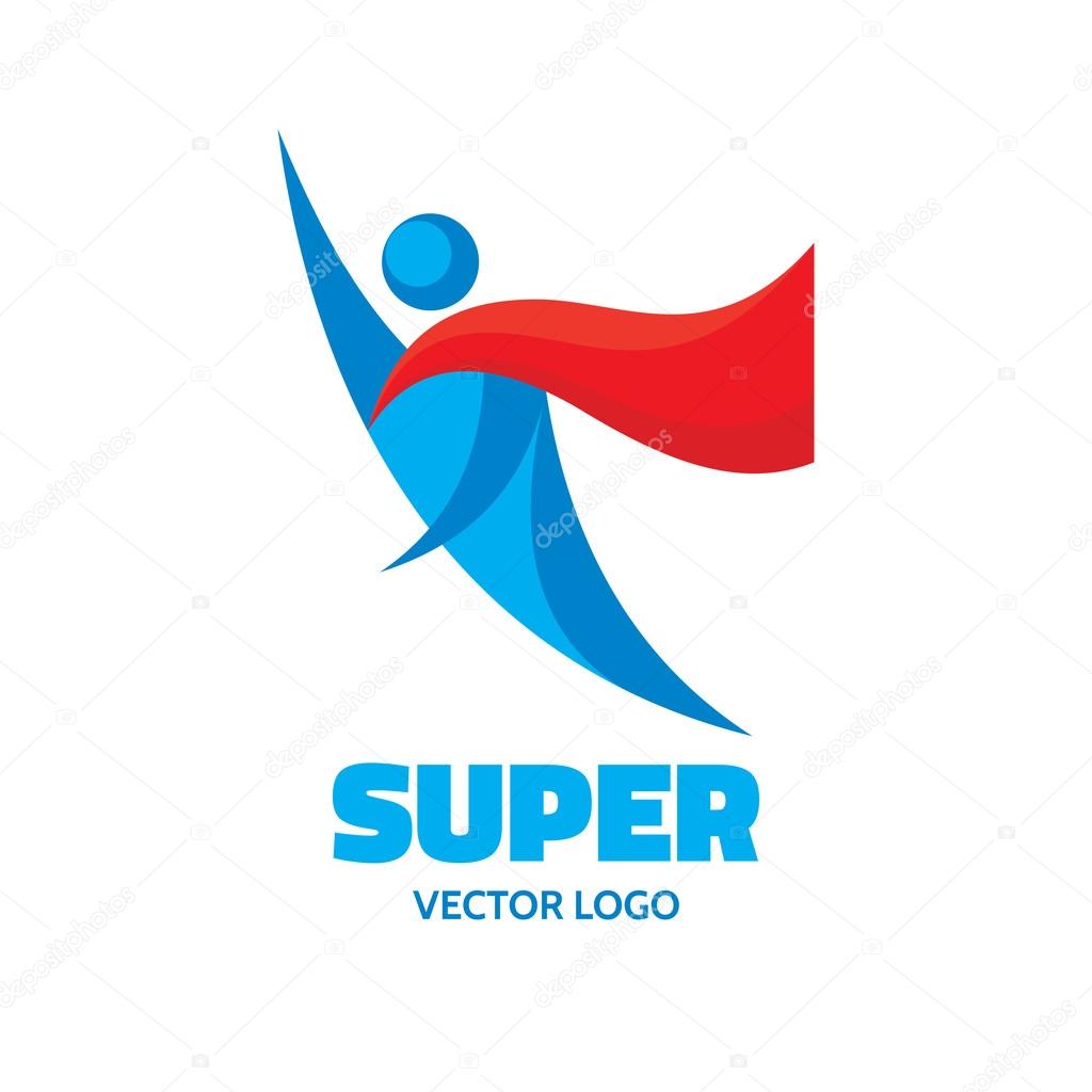 Super - vector logo concept. People character. Flying man.
