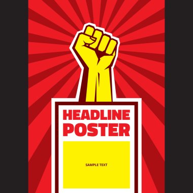 Hand Up Proletarian Revolution - Vector Illustration Concept in Soviet Union Agitation Style. Fist of revolution. Vertical poster template. clipart