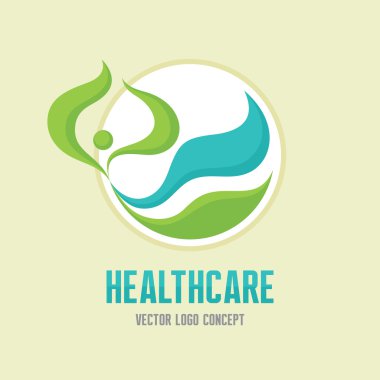 Sağlık - vektör logo kavramı. İnsan karakteri. Vektör logo şablonu. Soyut adam illüstrasyon.
