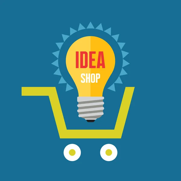 Creative idea in light bulb shape in basket. Idea shop - vector illustration in flat design style. Vector design element. — Stock Vector