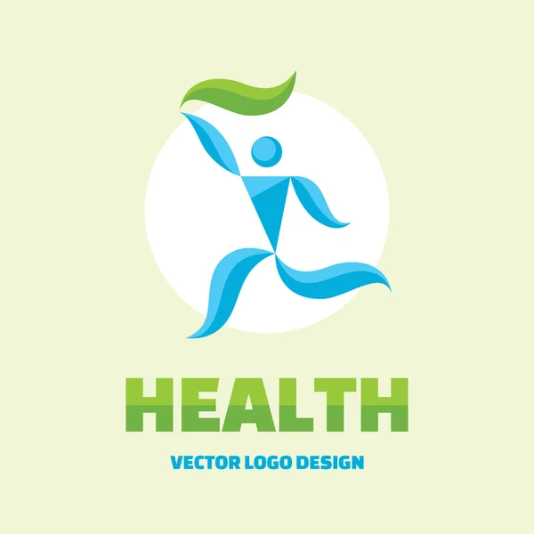 Health - Vektor Logo Design Konzept. abstrakte menschliche Illustration. Menschlicher Charakter. Mann mit grünem Blatt. Vektor-Logo-Vorlage. — Stockvektor