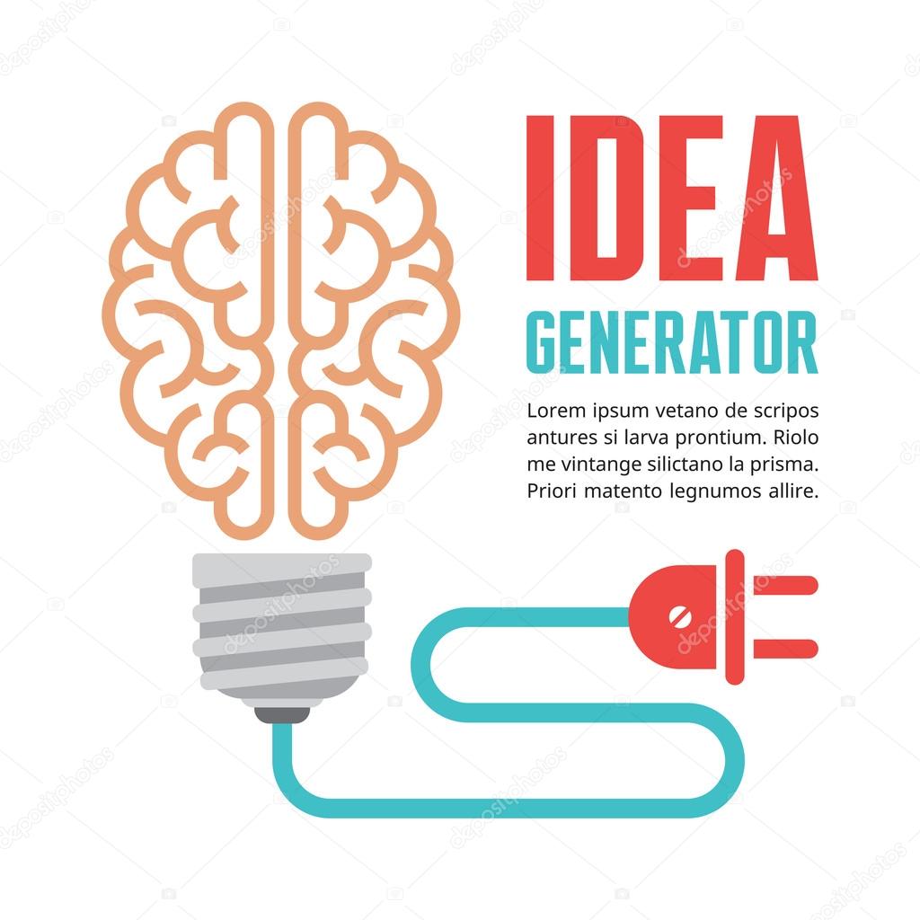 Human brain in light bulb vector illustration. Idea concept