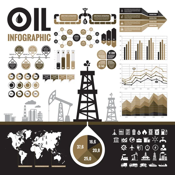 Sanayi petrol - Infographic öğeleri sunusu, broşür ve diğer tasarım projesi için vektör. Üretim, ulaşım ve rafine yağı - Infographic vektör kümesi. 32 vektör simgeler dahil.