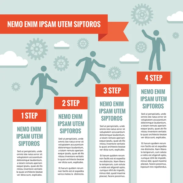 Illustrazione del concetto di business infografico. Uomini d'affari, passi, ingranaggi, nuvole e banner origami - illustrazione del concetto di vettore. Illustrazione Cogwheel. Elementi di design . — Vettoriale Stock