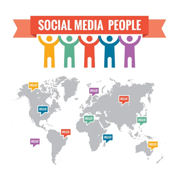 Sociale media mensen - concept vectorillustratie. Wereld sociaal netwerk. Kaart van de wereld opgenomen. — Stockvector