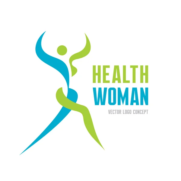 Health woman - vector logo concept. Abstract human illustration. Human character illustration. Vector logo template. Human logo. Human icon. Sport and fitness logo. Health and gymnastic logo. — Stock Vector