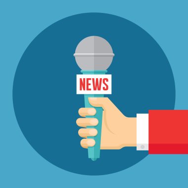 News vector concept illustration in flat style design. Journalism concept vector illustration. Press illustration. Human hand with a microphone. Design element. clipart