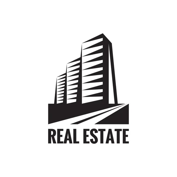 Real Estate - vektor loga koncepce designu. Moderní budovy vektorové ilustrace. Vektorové logo šablonu. Abstraktní vektorové logo budov. Panoráma města. Vektorové logo šablonu. Designový prvek. — Stockový vektor