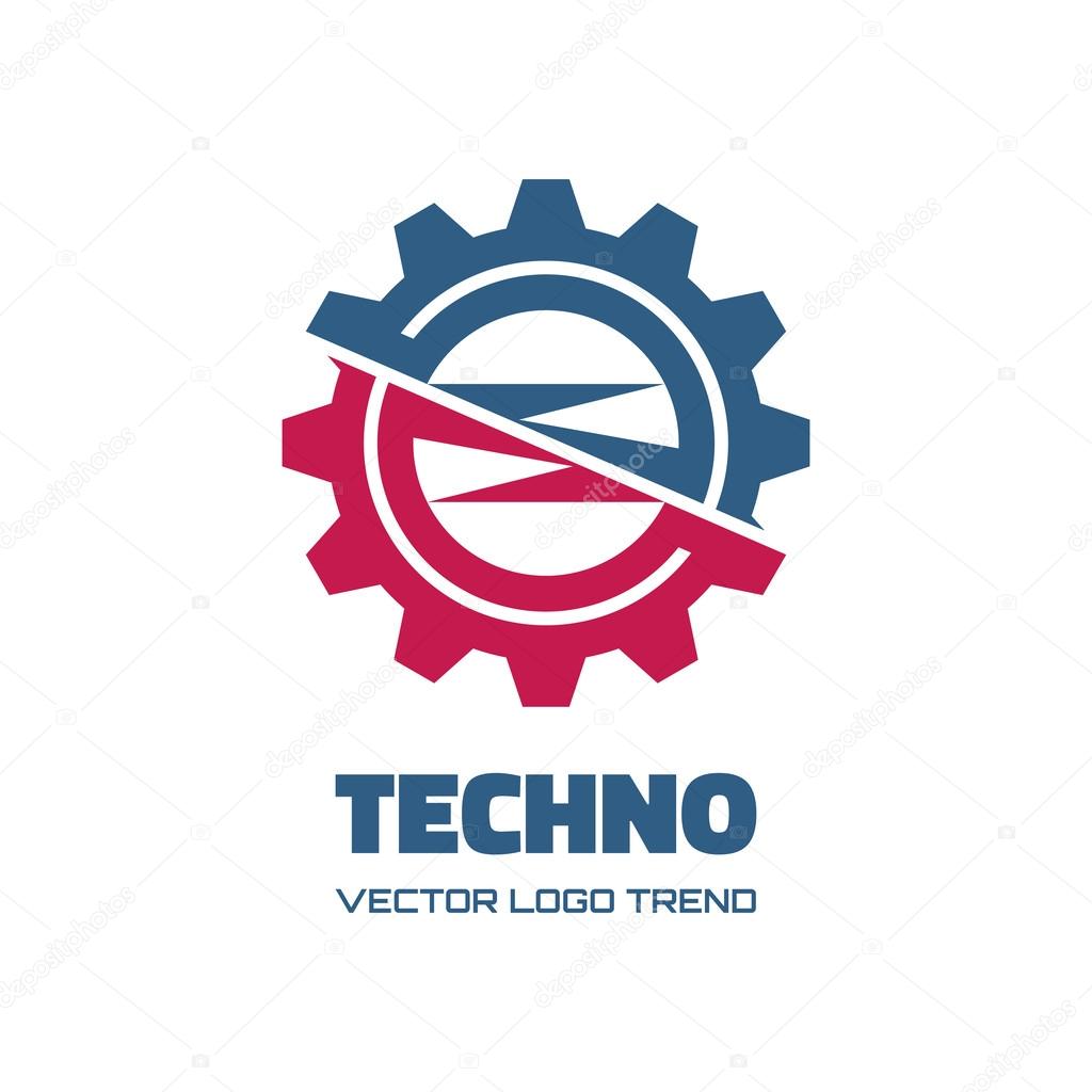 Techno - vector logo concept illustration. Gear logo. Factory logo. Technology logo. Mechanical logo. Vector logo template. Design element.