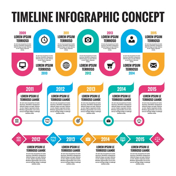 Infographic vector concept in vlakke stijl - sjabloon Tijdlijn voor presentatie, boekje, web en andere creatieve designprojecten. Drie regelingen. Ontwerpelementen. — Stockvector
