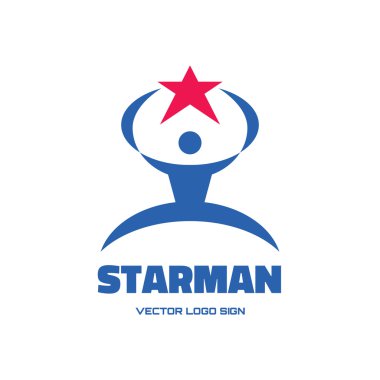 Starman - vektör logo konsept illüstrasyon iş firma, medya portal, Spor Kulübü, yaratıcı ajansı vb için. İnsan karakteri. İnsan ve yıldız logo işareti. Vektör logo şablonu. Tasarım öğesi.