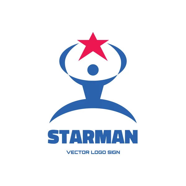 Starman - logo vektor konsep ilustrasi untuk perusahaan bisnis, portal media, klub olahraga, agen kreatif dll. Karakter manusia. Tanda logo manusia & bintang. Templat logo vektor. Elemen desain . - Stok Vektor