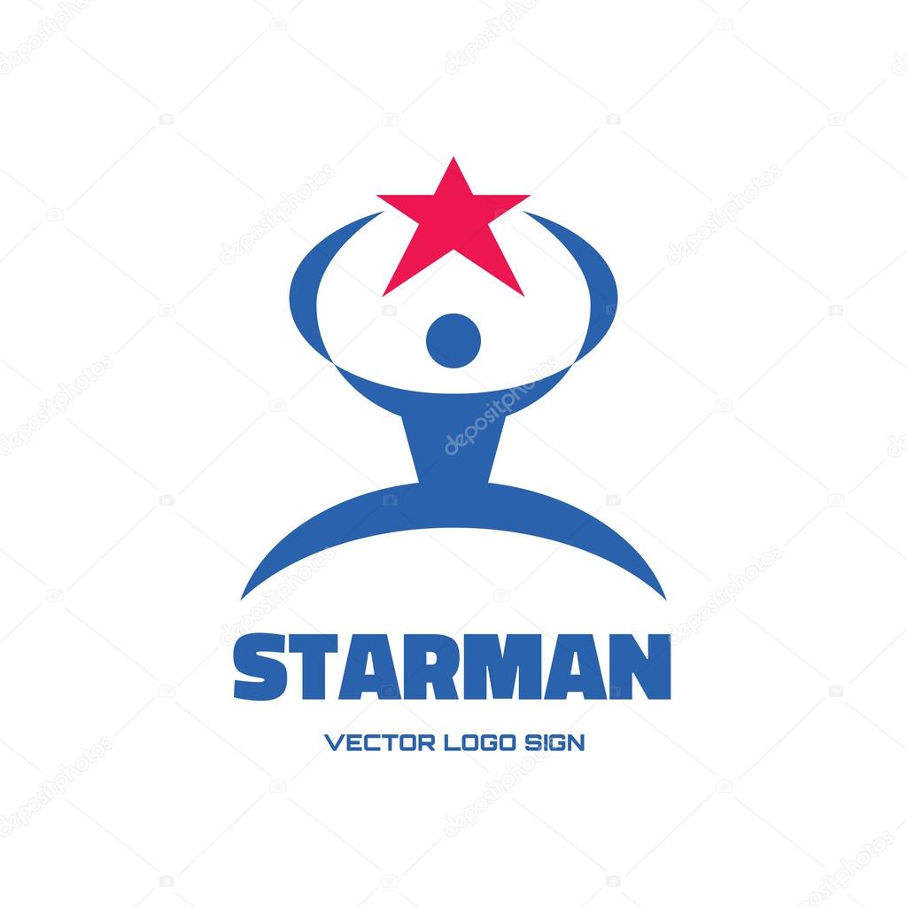 Starman - vector logo concept illustration for business company, media portal, sport club, creative agency etc. Human character. Human & star logo sign. Vector logo template. Design element.