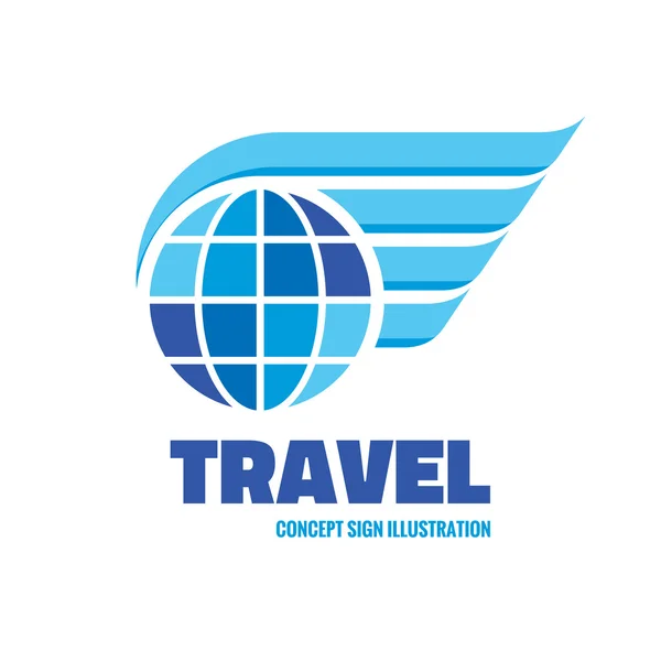 Travel - illustrazione del concetto di logo vettoriale. Globo con logo alare. Modello logo vettoriale. Elemento di design . — Vettoriale Stock