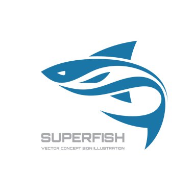 Süper balık - logo konsept illüstrasyon vektör. Balık logosunu görmeniz gerekir. Vektör logo şablonu. Tasarım öğesi.