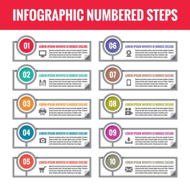 Infographic adımları sayılı. Infographic vektör kavramı. Infographic vektör şablonu. İş Infographic blok iş sunumu için teknolojik simgelerle sayılı. Numaralandırılmış başlık sayfaları.