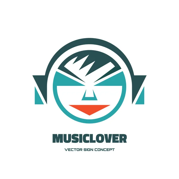 Amante de la música - vector logotipo concepto ilustración. Logo de audio. Logo del personaje humano. Plantilla de logotipo vectorial. Elemento de diseño . — Vector de stock