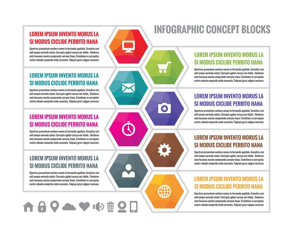 Obchodní infographic koncept barevné šestiúhelníku bloků v ploché styl designu. Kroky, nebo číslovaný infographic vektor bloků. Šablona vektorový Infographic. Designové prvky. — Stockový vektor