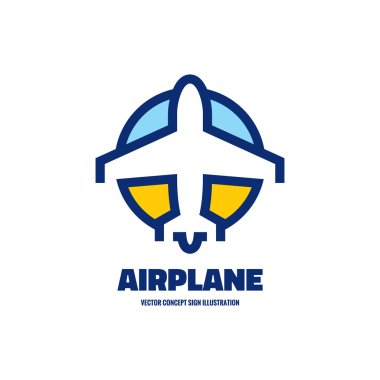 Uçak - vektör logo konsept illüstrasyon. Vektör logo şablonu. Uçak ulaşım için işaret ya da seyahat acentası. Seyahat Acentası logosunu görmeniz gerekir. Hat sanatı işareti. Tasarım öğeleri.