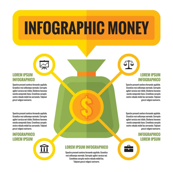 インフォ グラフィックお金ドル - フラット スタイルのベクトル概念スキーム。金融経済の創造的なインフォ グラフィック。ビジネス インフォ グラフィックのコンセプトです。デザイン要素. — ストックベクタ
