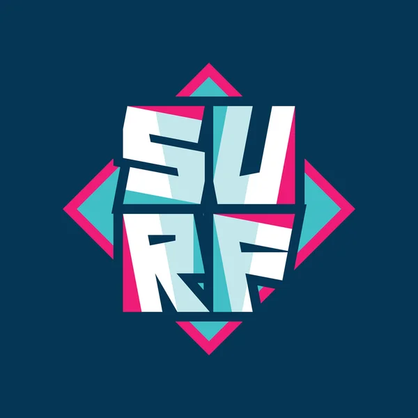 Surf slovo - vektorové ilustrace koncept v ročníku grafický styl pro tričko a další tiskovou produkci. Surf - abstraktní písmena. Odznak logo designu. — Stockový vektor