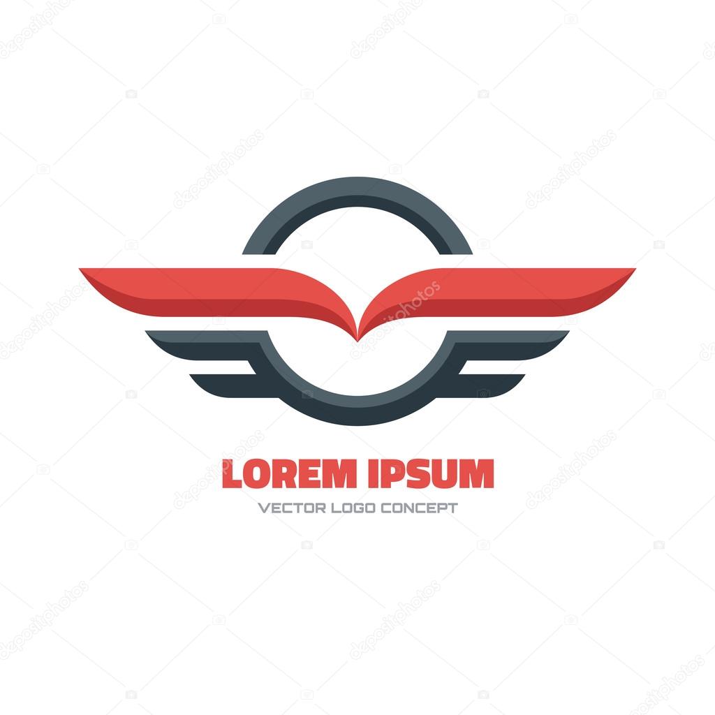 Vector logo concept illustration. Circle and wings sign. Vector logo template. Design element.