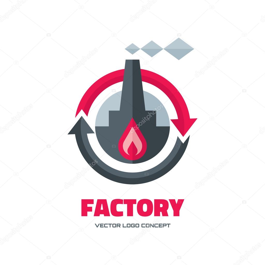 Factory - vector logo concept illustration in flat style for business company. Industrial factory logo sign illustration. Vector logo template. Design element.