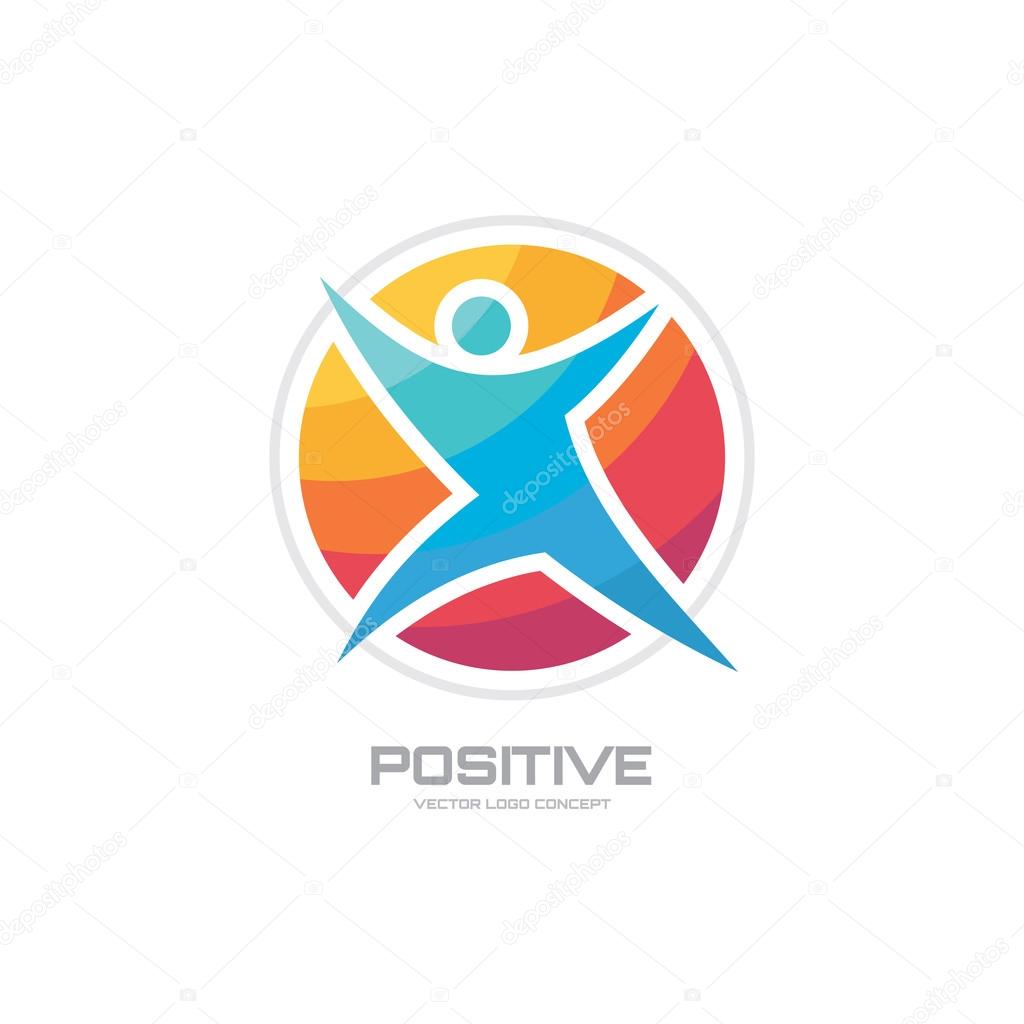 Positive - human character - vector logo concept illustration for sport club, health center, music festival etc. Vector illustration symbol. Vector logo template. Human icon. Design element.