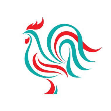 Çizgi tarzında Horoz vektör logo konsepti. Kuş horoz soyut illüstrasyon. Horoz logosu. Vektör logo şablonu. Tasarım öğesi.