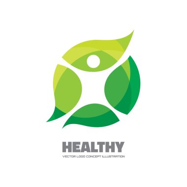 Healthy - vector logo sign concept illustration. Man figure on leafs. Vector logo template. Ecological and biological product concept sign. Ecology symbol. Human logo. Human character illustration.