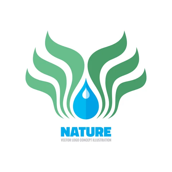 Nature ecology - vector logo concept illustration. Leafs and drop illustration. Vector logo template. Design element. — Stockový vektor