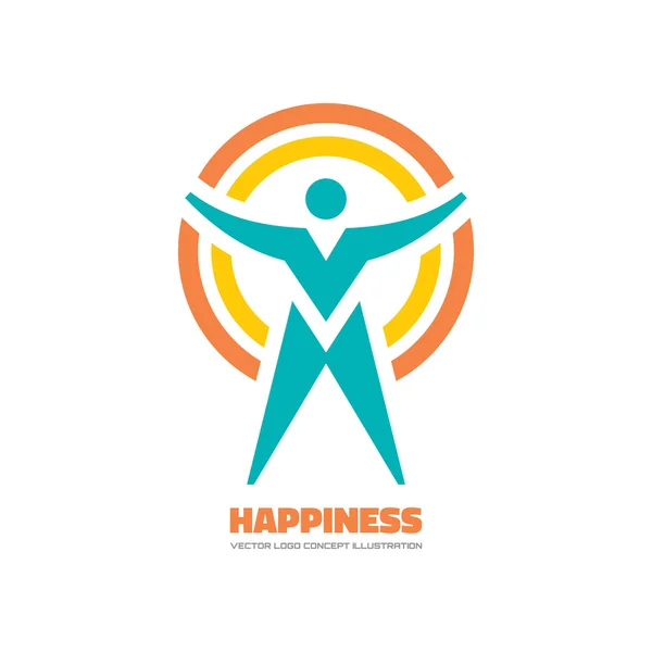 Felicidad - vector logotipo concepto ilustración. Logo del personaje humano. Logo de la gente. Logo de hombre. Plantilla de logotipo vectorial. Elemento de diseño . — Archivo Imágenes Vectoriales