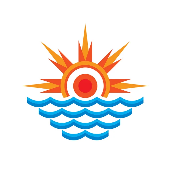 San & sea - vector logo concept illustration. Sun rays and wave water. Vector logo template. Design element. — Stock vektor