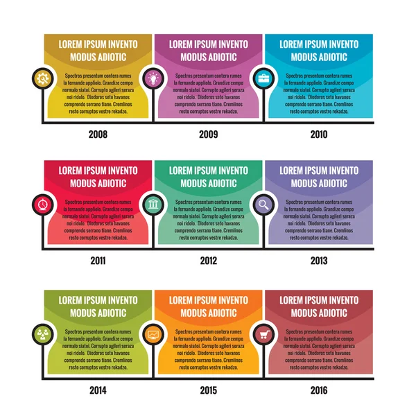 Geschäftsinfografisches Konzept - Vektor-Timeline für Präsentation, Broschüre, Website und andere kreative Projekte. infografische Vektorvorlage. Designelemente. — Stockvektor