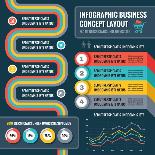 Geschäftsinfografisches Konzept-Layout im flachen Design-Stil für Präsentation, Booklet, Website und andere Design-Projekte. Vektor-Infografik-Vorlage. — Stockvektor