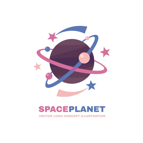 Planeta espacial - conceito de logotipo vetorial. Ilustração de planetas abstratos. Ilustração do conceito do sistema solar. Sinal de galáxia. Logotipo espacial. Logotipo dos planetas. Modelo de logotipo do vetor . — Vetor de Stock