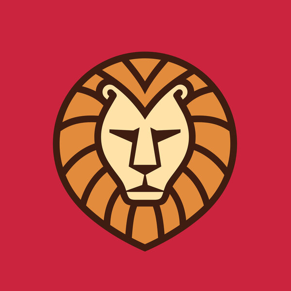 Львиная голова - векторная логотип творческая иллюстрация в линейном стиле. Векторный логотип. Элемент дизайна
.