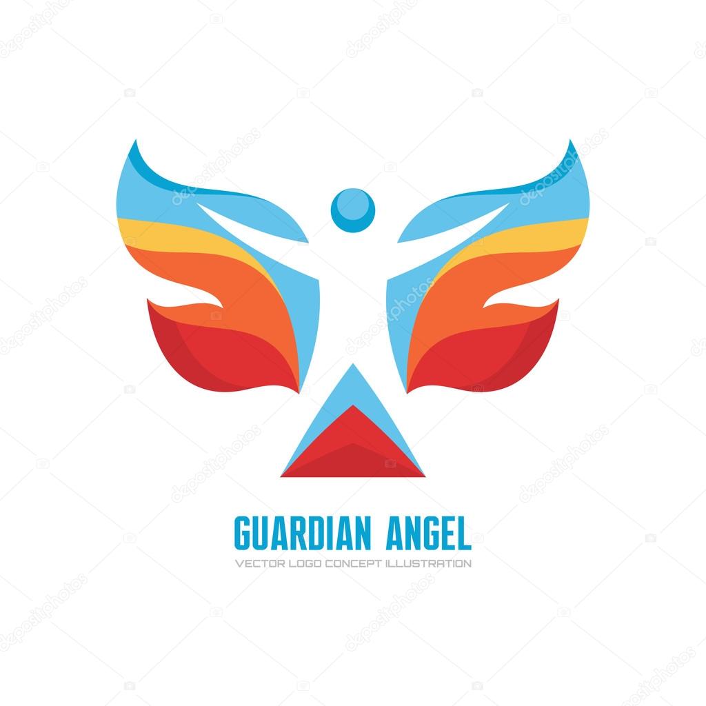 Guardian angel - vector logo concept illustration. Human character with colored wings. Butterfly logo. Christmas sign. Vector logo template.